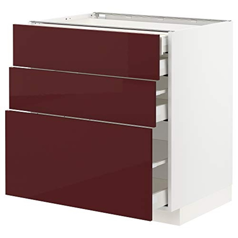 METOD/MAXIMERA base cb 3 frnts/2 basso/1 md/1 hi drw 80×61.6×88 cm bianco Kallarp/rosso scuro lucido-marrone