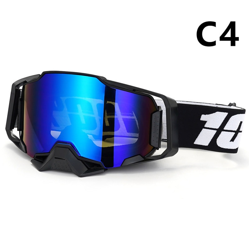 Professional Motocross & Ski Goggles – HiPER Lens, TPU Frame(Black frame with white belt and blue lens)