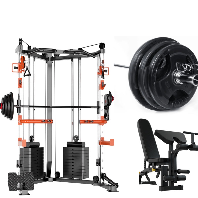 SmartFit C1 Max Multi Functional Cable Crossover Station 140kgs Pin Loaded  Machine  + Multi Func Bench+7Ft Olympic Barbell + 100kgs Weights