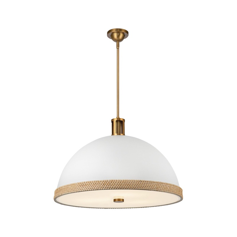 Three Light Pendant from the Doral Collection in Matte White/Vintage Brass Finish by Alora