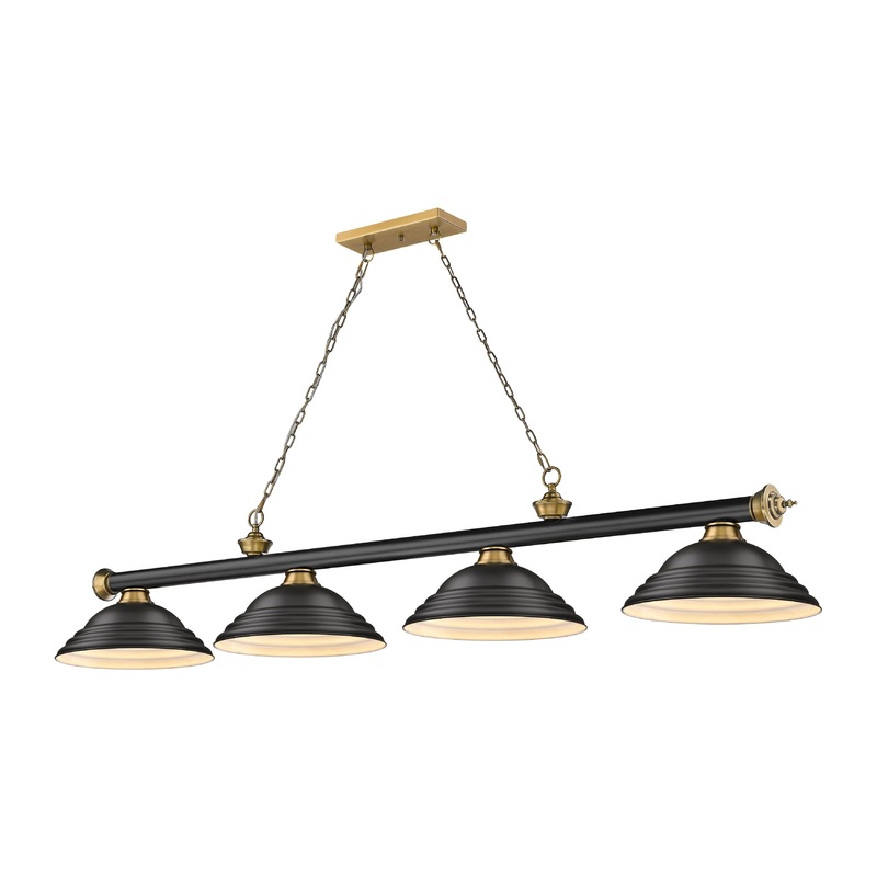 Cordon 4-Light Billiard Matte Black + Rubbed Brass Dome Matte Black Steel