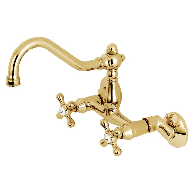 Kingston Brass KS3222AX Vintage 6″ Adjustable Center Wall Mount Kitchen Faucet, Polished Brass