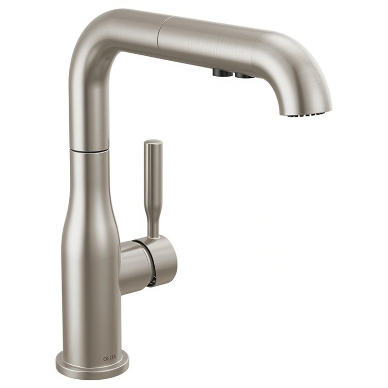 Kitchen Faucet Almari Widespread Spread 1 Lever ADA Brilliance Stainless Square Swivel 360 DEG 1 Hole Deck Mount Diamond Seal Touch-Clean MagnaTite 1.8 Gallons per Minute