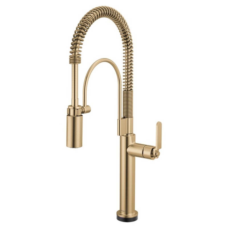 Kitchen Faucet Litze Smarttouch Semi Professional 1 Industrial Handle ADA Brilliance Luxe Gold Gooseneck 360 DEG Swivel 1 Hole TempID 1.8 Gallons per Minute