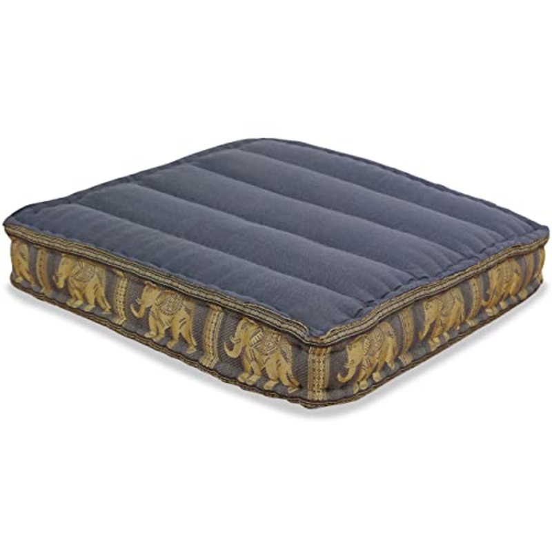 livasia | Cuscino da Pavimento | Cuscino da Meditazione | Cuscino Yoga | Cuscino in kapok con Disegno di Elefanti