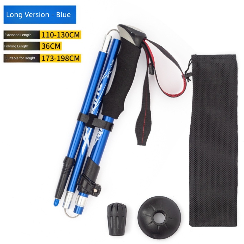 Long Blue Ultralight Foldable Hiking Pole – Adjustable Aluminium Trekking Stick with EVA Grip for Outdoor Walking & Climbing