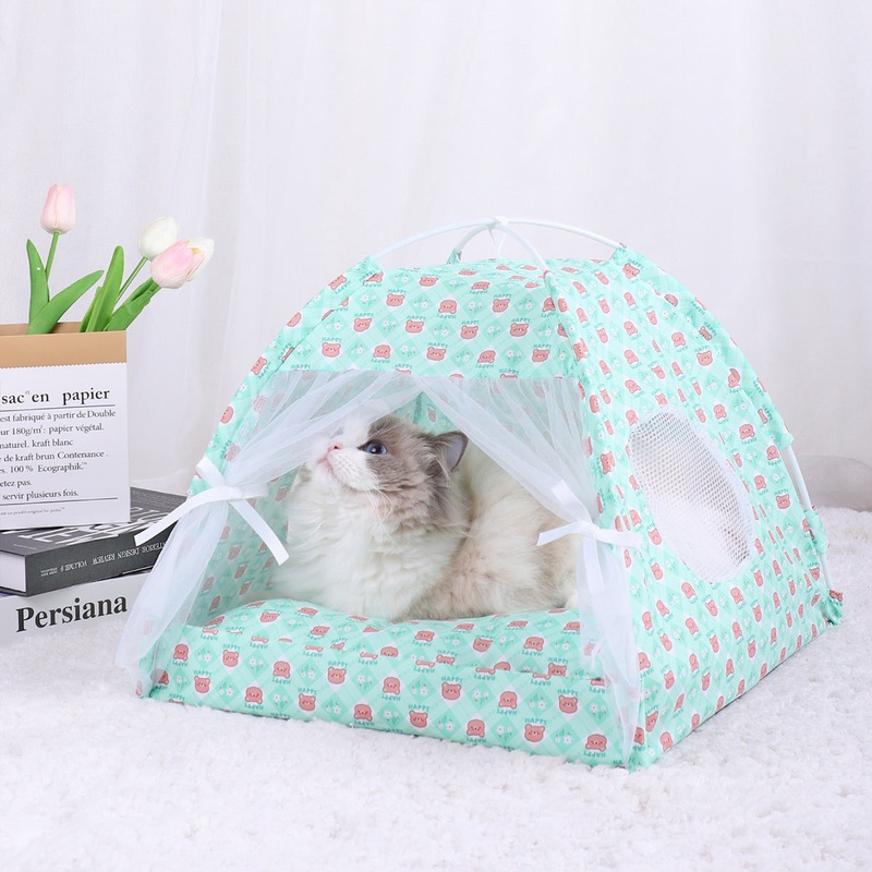 M 40*40CM 10 Catties Within The Pet Green Bear Cooling Summer Pet Tent – Portable Foldable Breathable Outdoor Cat House Shelter