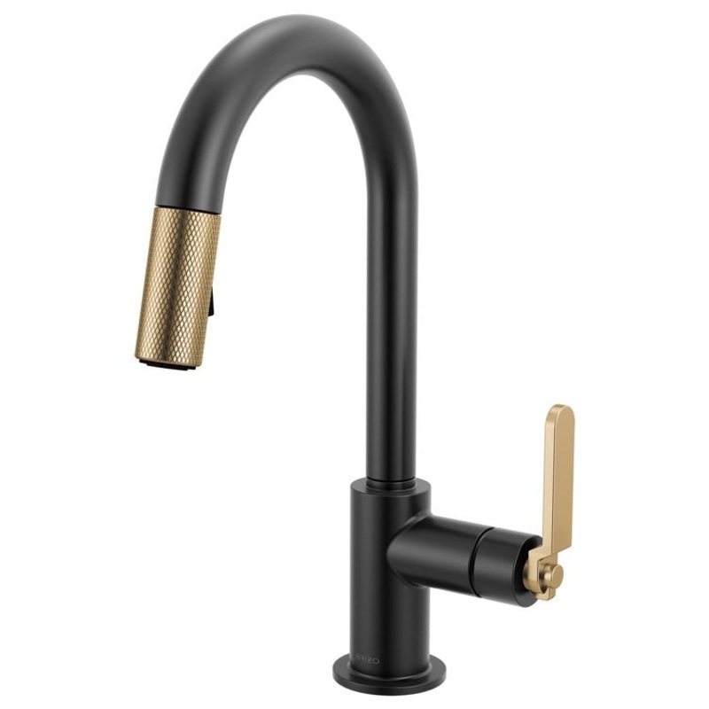 Prep Faucet Litze 1 Industrial Handle ADA Matte Black/Brilliance Luxe Gold Pull Down Dual Function Arc 360 DEG Swivel 1.8 Gallons per Minute