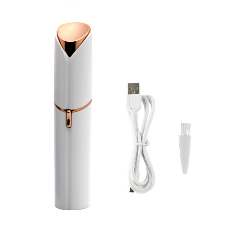 White Mini Lipstick Electric Shaver – USB Rechargeable Facial Hair Remover