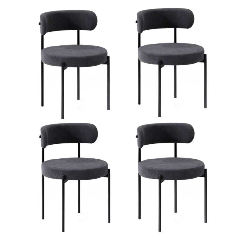 4x Dining Chair Round Boucle Backrest Dark Grey