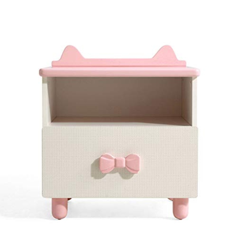 Comodino per Cameretta Bambina Comodini Fiocco Rosa Comodina con Cassetti in Legno Piccola Libreria Stile Carino