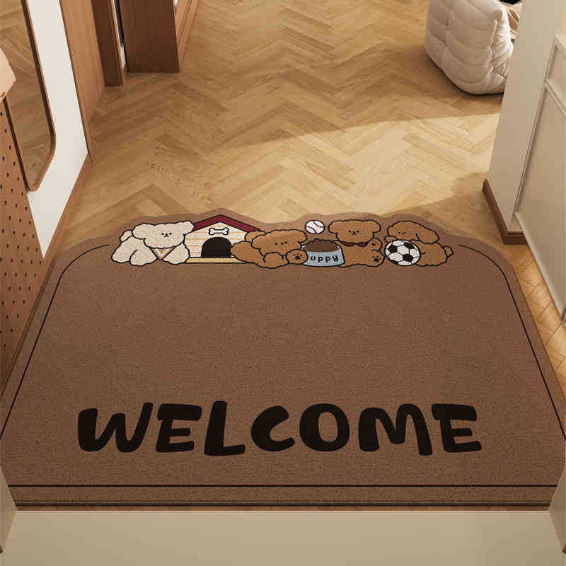 Dog Dark Curry Set of 2 Cartoon PVC Coil Entrance Mats – Non-Slip Dirt Trapping Door Mats (50x80cm)