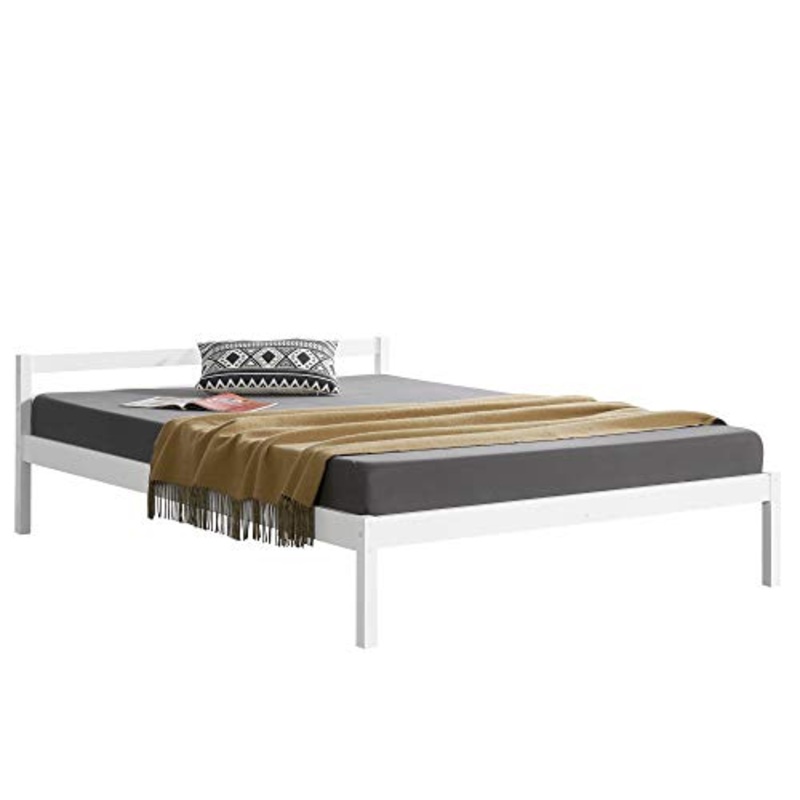 [en.casa] Struttura Letto Matrimoniale King Size 180 x 200 cm Letto Doppio in Legno di Pino con Rete a Doghe – Bianco
