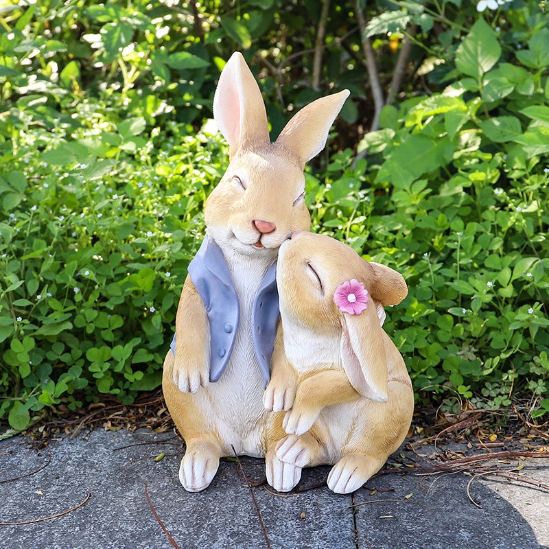 Kisses Rabbits Cute Rabbit Resin Garden Ornament – Charming Outdoor Decor