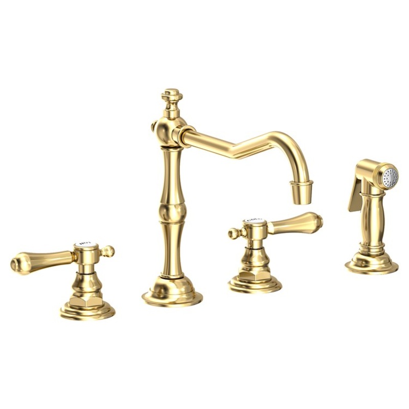Kitchen Faucet Chesterfield 8 to 20 Inch Spread 2 Lever ADA Forever Brass PVD Pull Out Sidespray Spout Height 5-5/9 Inch Spout Reach 9-1/2 Inch 1.8 Gallons per Minute