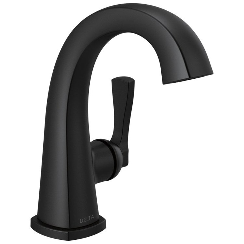 Lavatory Faucet Stryke 4 Inch Spread 1 Lever ADA WaterSense/CALGreen Matte Black 1.2 Gallons per Minute Deck Mount Metal Pop-Up Drain 1/3 Hole