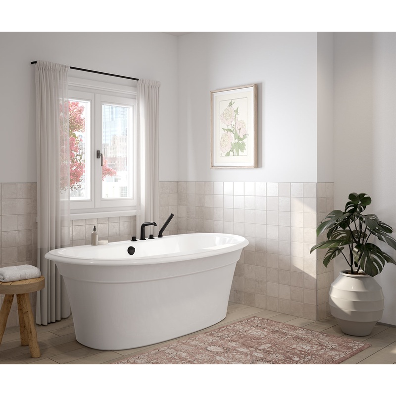 MAAX 105744-000-001-100 Ella Sleek 66 x 36 Acrylic Freestanding Center Drain Bathtub in White with White Skirt