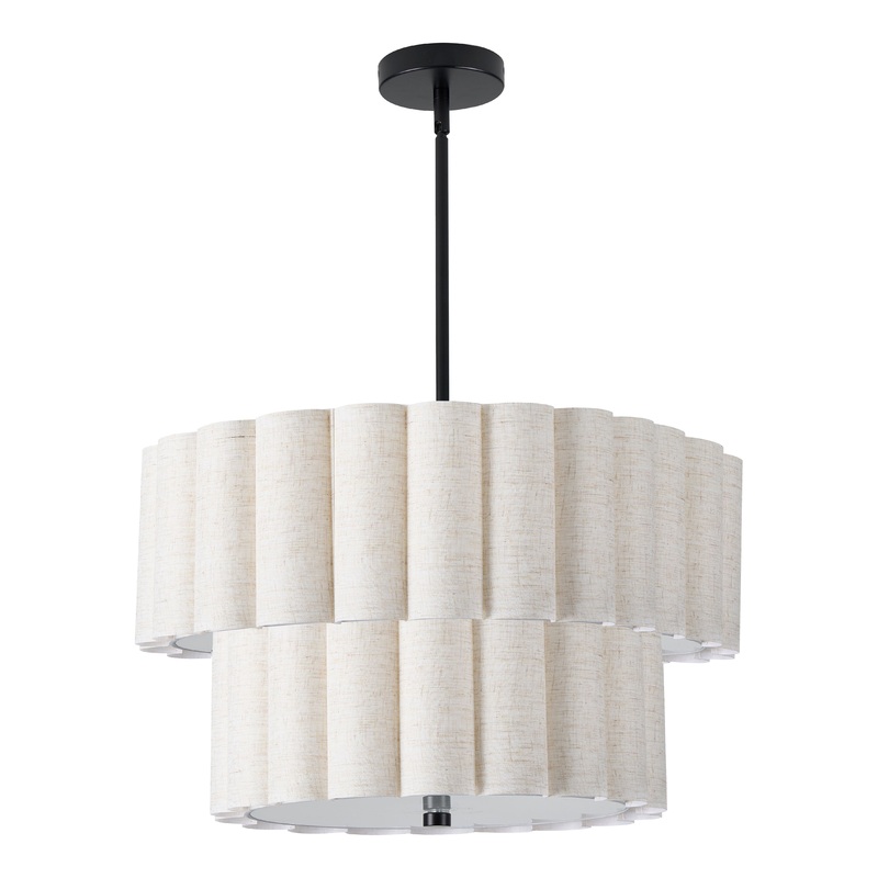 Pacifica 4-Light 2-Tier Pendant Matte Black with Flax Shade