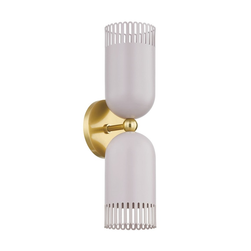 Two Light Wall Sconce from the Liba Collection in Aged Brass/Soft Peignoir Finish by Mitzi