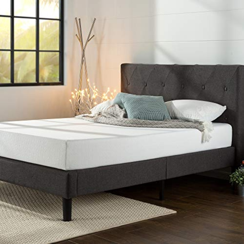 ZINUS Shalini 35 cm Telaio del letto a piattaforma imbottito | Base per materasso | Supporto per doghe in legno | Facile da montare | 140 x 190 cm | Grigio scuro