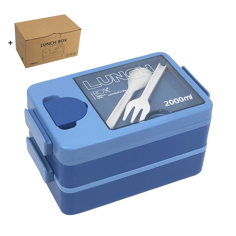 2L Double-Layer Bento Lunch Box – Leak-Proof with Utensil & Sauce Container(blue)