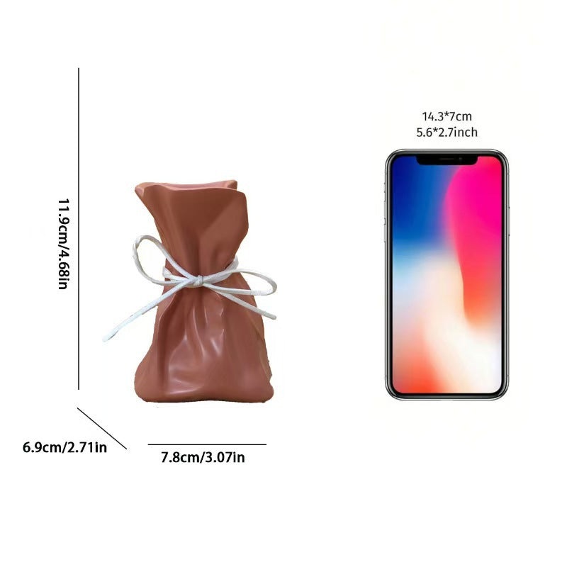 Coffee And White Chic Money Bag Inspired Vase – Modern Resin Decorative Flower Holder & Tabletop Accent(Use the mobile phone as a reference for size)
