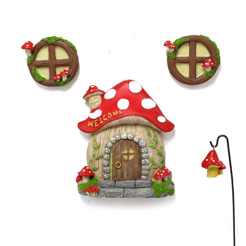 Enchanting Fairy Garden Mushroom House Set – Whimsical Tree Trunk Decor for Outdoor Gardens