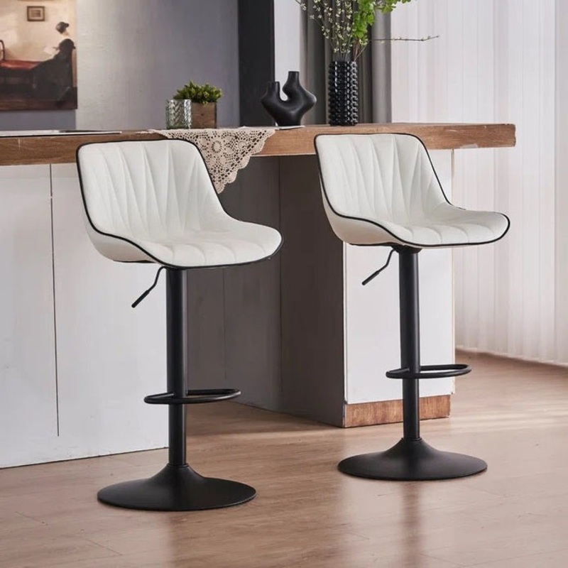 SERENIT White Modern Height Adjustable Swivel Bar Stools Upholstered Leather Barstool Kitchen Island Chairs with Metal Frame (Set of 2)