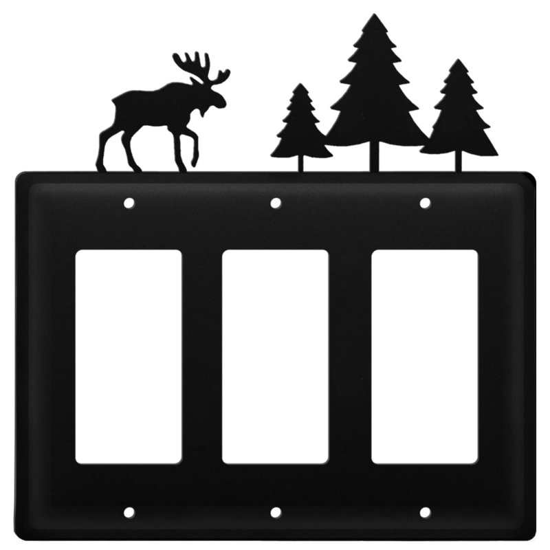Village Wrought Iron EGGG-22 Triple Moose & Pine Trees Triple GFI Cover CUSTOM Product
