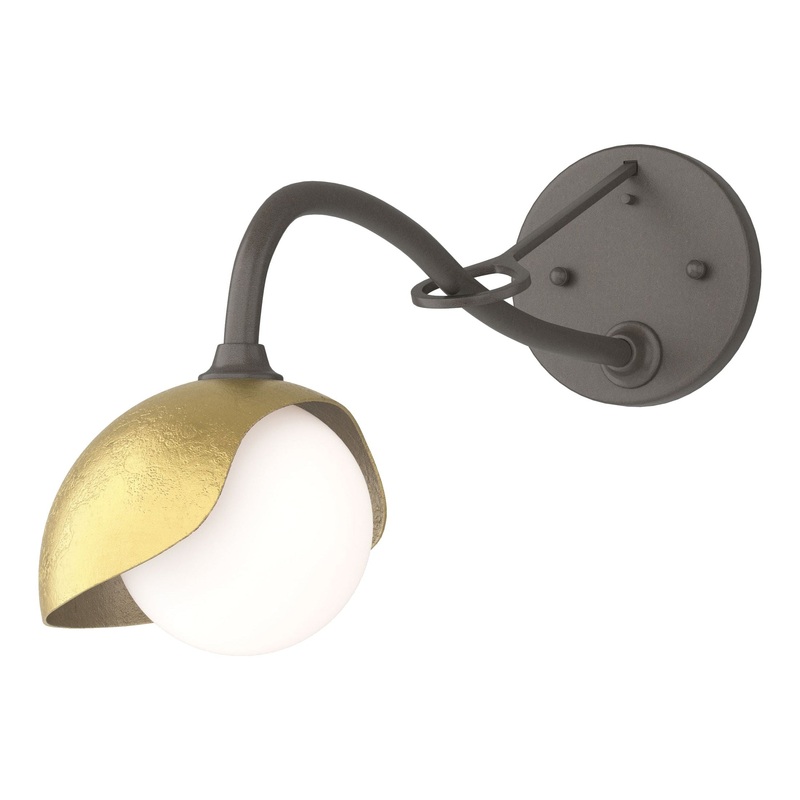 Brooklyn 1-Light Single Shade Long-Arm Sconce Dark Smoke Modern Brass