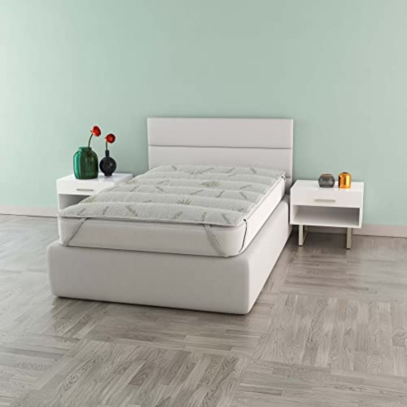 Elegant Topper Imbottito e Trapuntato Sottoposto al Trattamento Aloe Vera, Bianco, Una Piazza e Mezza, 120×195 cm
