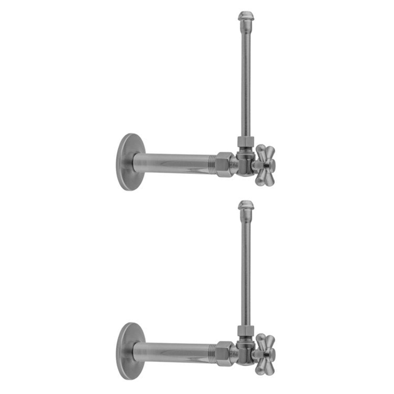 Faucet Supply Kit Quarter Turn Angle Pattern 20 Inch Brass Satin Nickel Includes 3/8 Inch IPS x 3/8 Inch O.D. with Standard Cross Handle