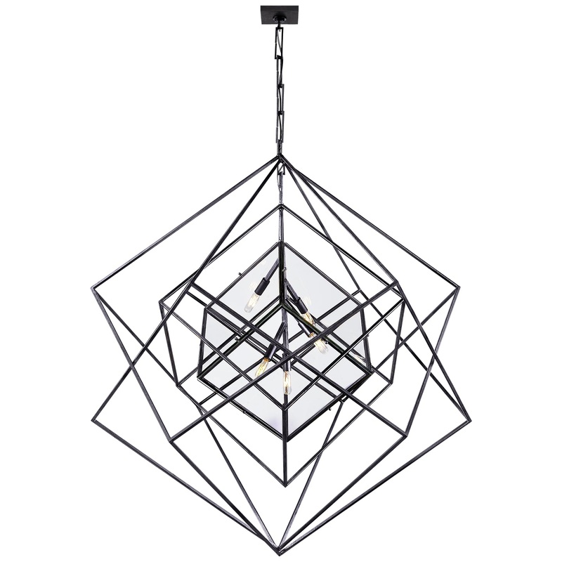 Five Light Chandelier from the Cubist Collection in Aged Iron Finish by Visual Comfort Signature