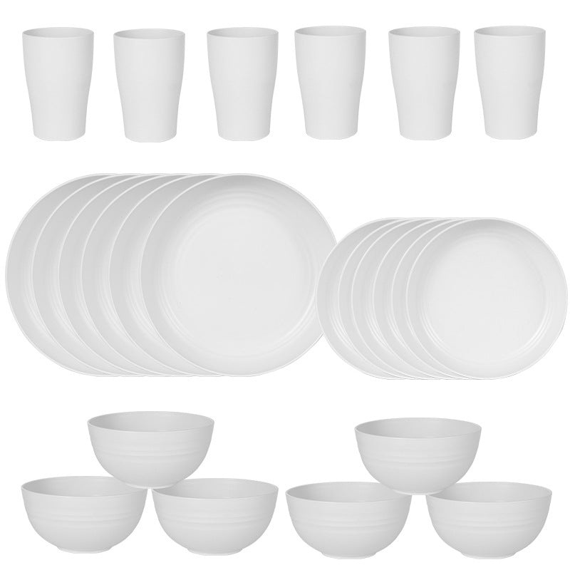 Stylish White Wheat Straw Dinnerware Set – 24 Pieces Including Plates, Bowls & Cups