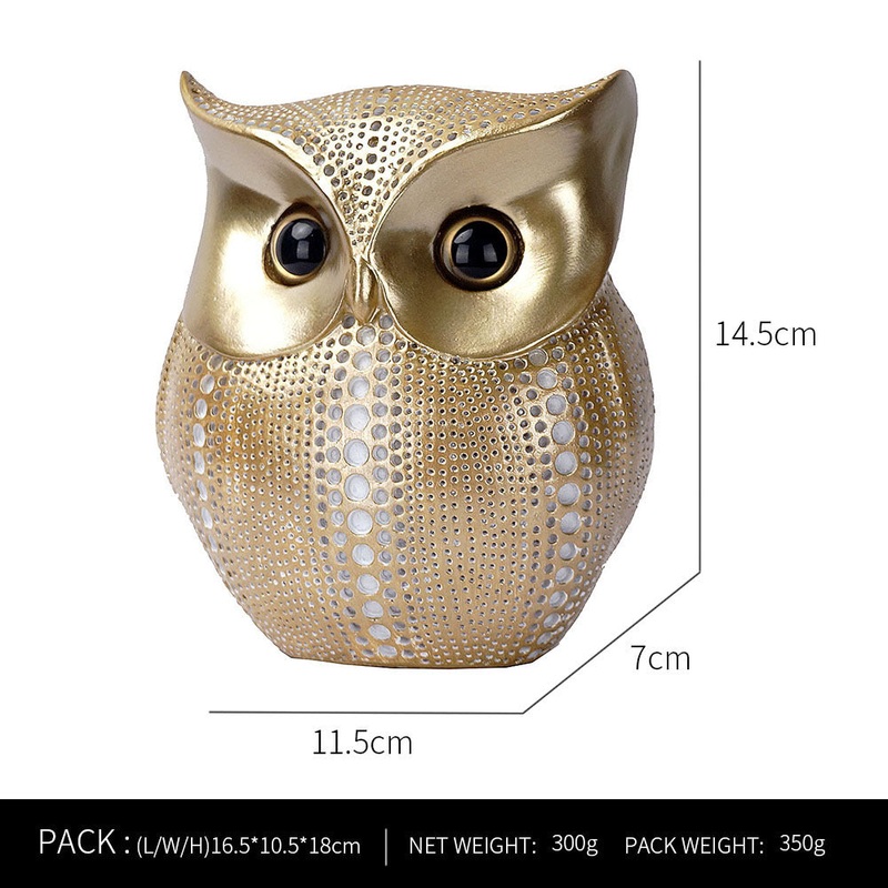 White Gold resin owl statue – modern perforated design for living room TV cabinet and entryway decoration