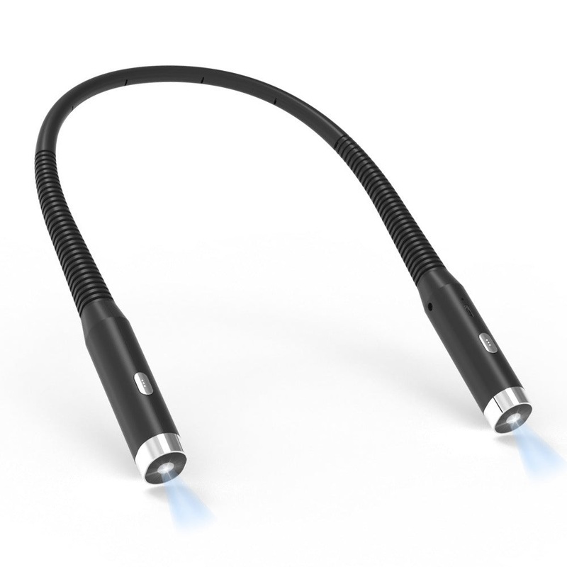 Black Hands-Free LED Neck Reading Light – USB Rechargeable with 3 Color & Brightness Modes, Flexible Gooseneck for Books, Crafts & Knitting