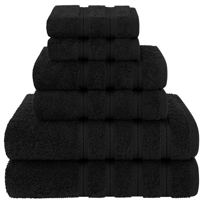 Black Luxury 6-Piece Combed Cotton Towel Bale Set – Ultra Soft & Absorbent Bath, Hand, Face Towels