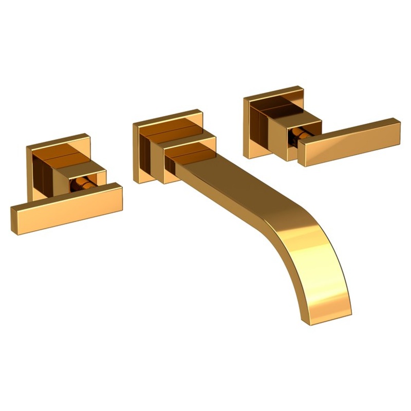 Lavatory Faucet Secant Wall Mount 8 Inch Spread 2 Lever ADA Polished Gold PVD 1.2 Gallons per Minute Brass Spout Height Inch