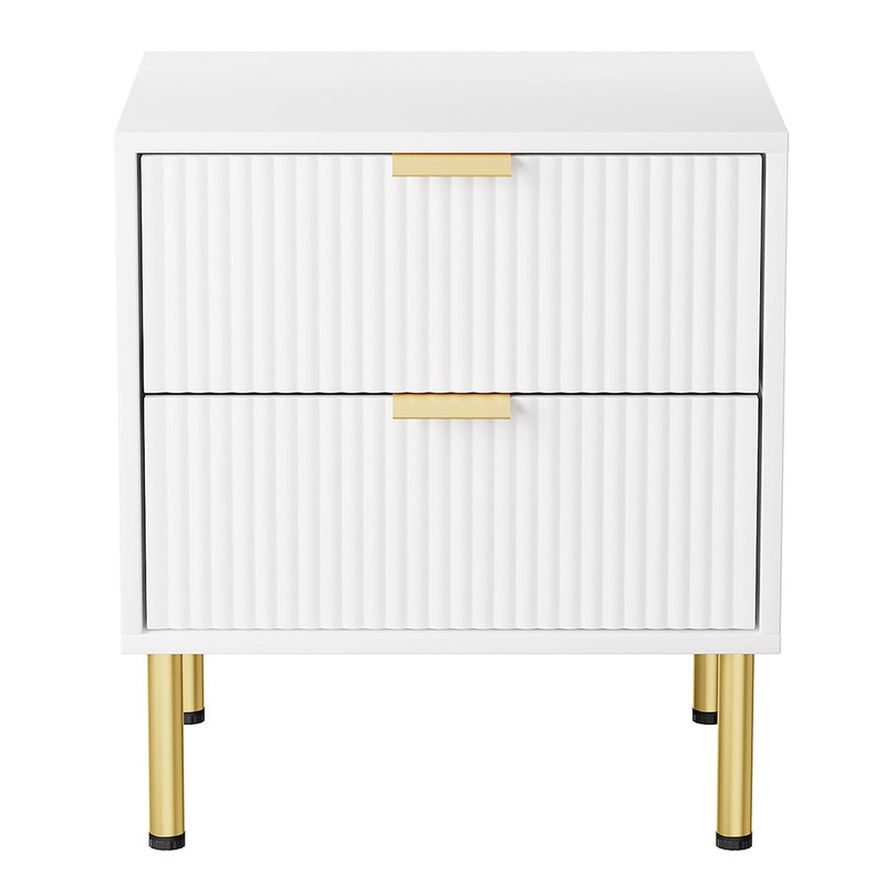 Levede Bedside Table with 2 Drawers White Metal Legs