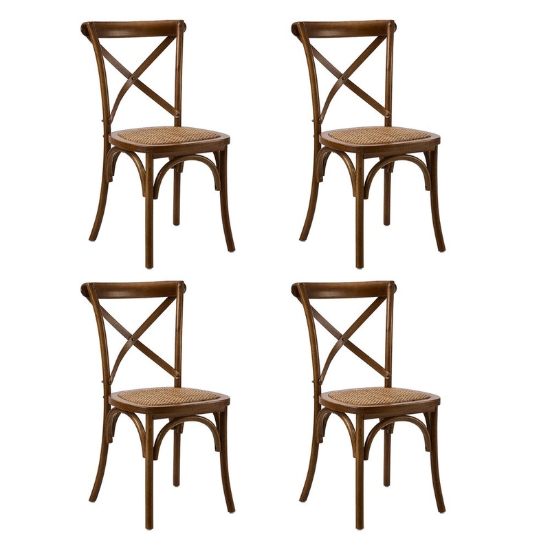 Oikiture 4PCS Crossback Wooden Dining Chair Rattan Seat Walnut