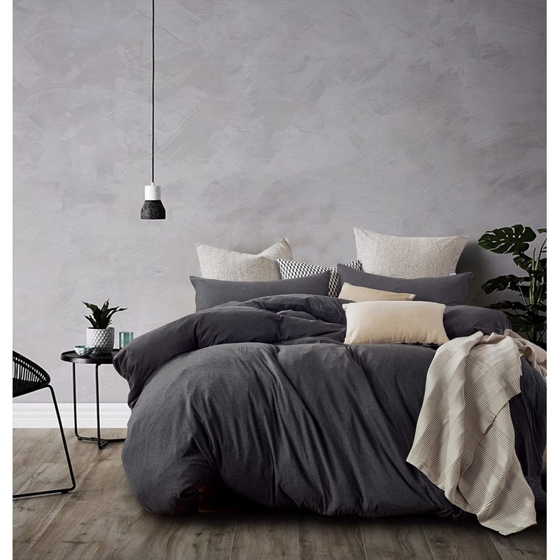 100% Jersey Cotton Quilt Cover Set – Black Marble – Super King