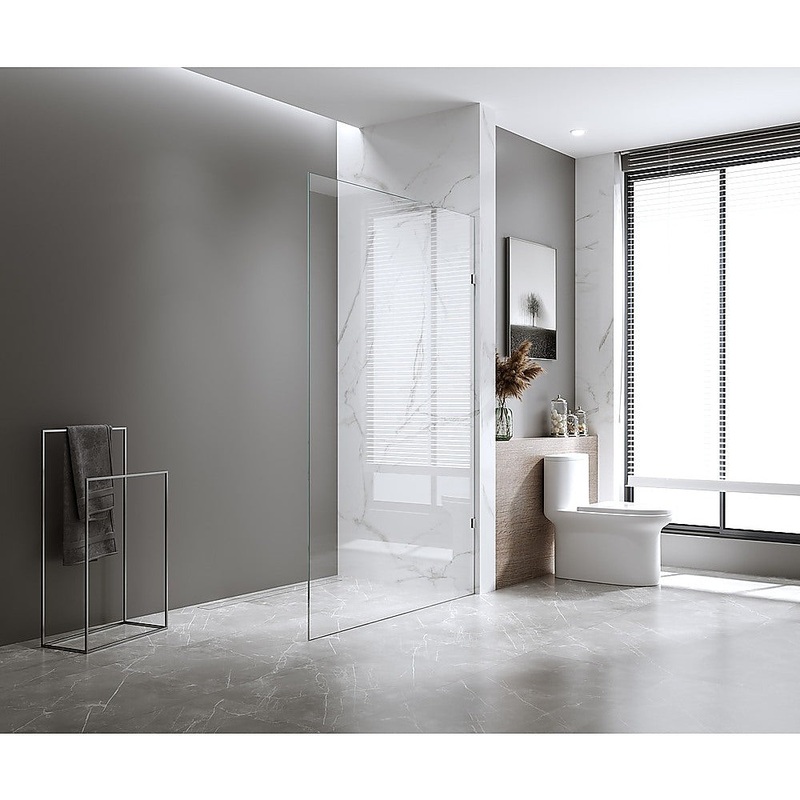100x210cm Single Shower Glass Screen with White Wall & Floor F Brackets
