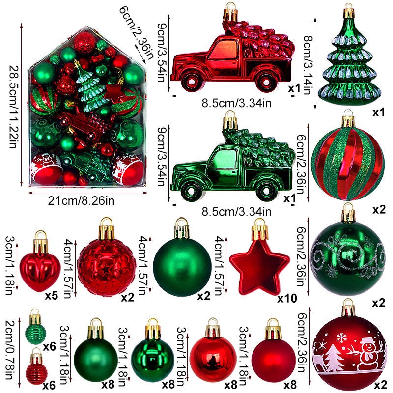Automobile Model 72-Piece Christmas Bauble Set – Hand-Painted House and Round Ornaments