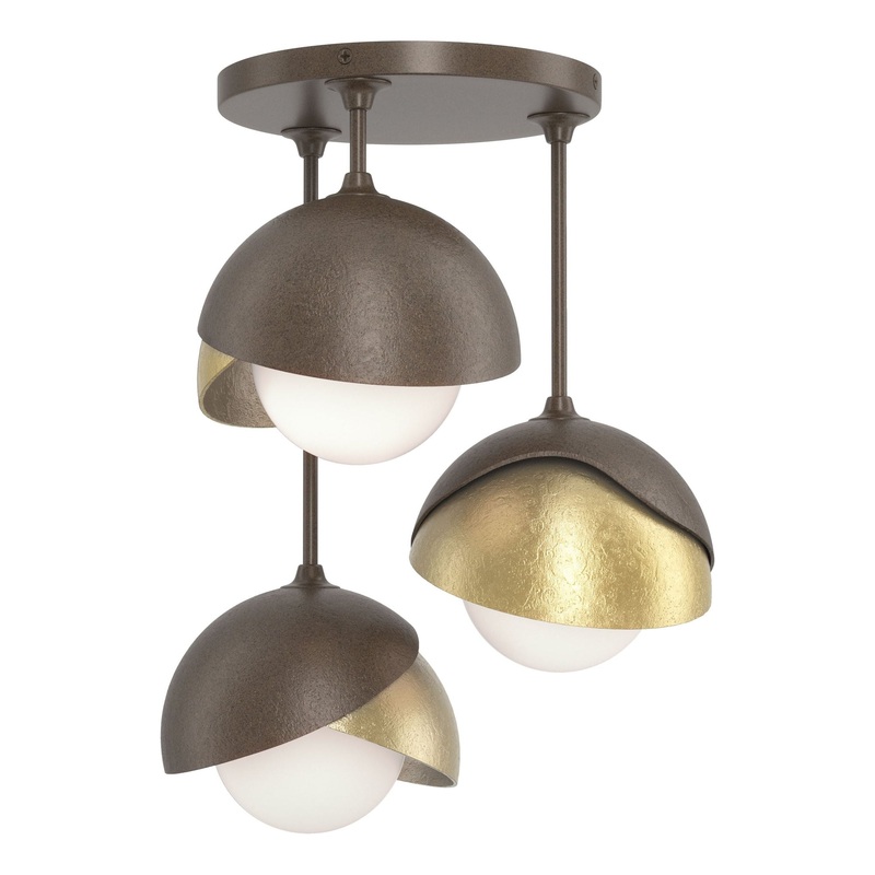 Brooklyn 3-Light Double Shade Semi-Flush Bronze Modern Brass