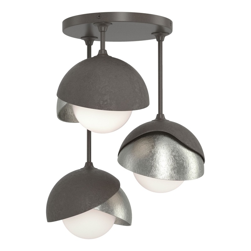 Brooklyn 3-Light Double Shade Semi-Flush Dark Smoke Sterling