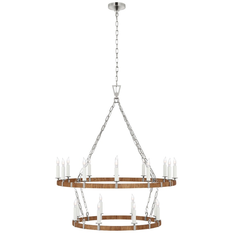 LED Chandelier from the Darlana Wrapped Collection in Polished Nickel And Natural Rattan Finish by Visual Comfort Signature