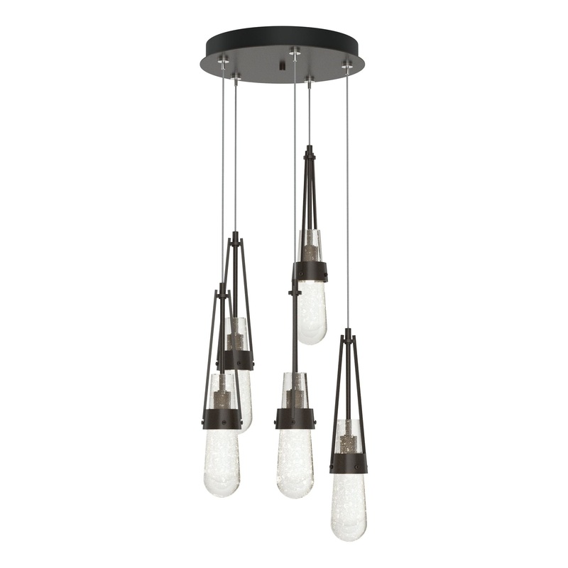Link 5-Light Blown Glass Pendant Oil Rubbed Bronze Clear Bubble Glass (YG)