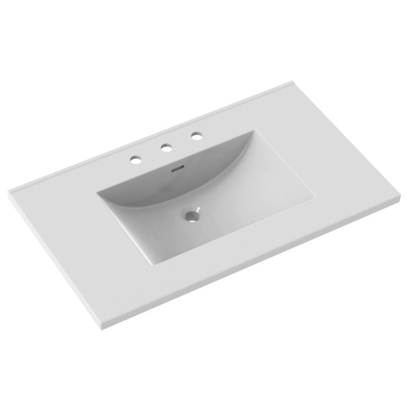 Vanity Top Ceramic Top Centerset 37 x 22 Inch White 8 Inch Spread Ceramic 3 Hole 3 Centimeter