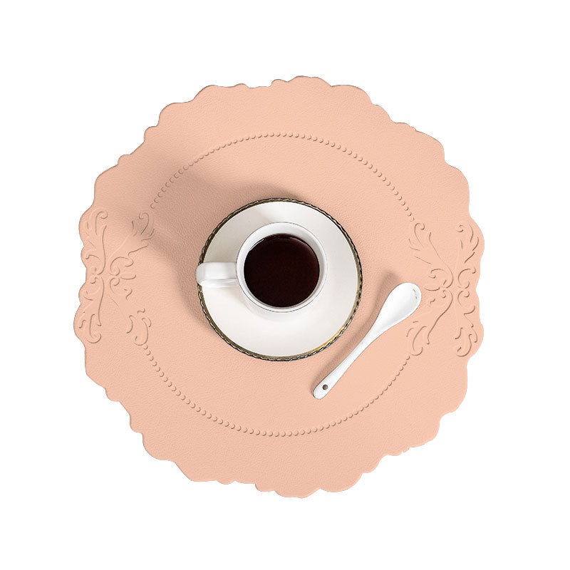 4 pcs Retro Faux Leather Placemat – Waterproof & Oil-Proof Dining Table Mat (Pink)