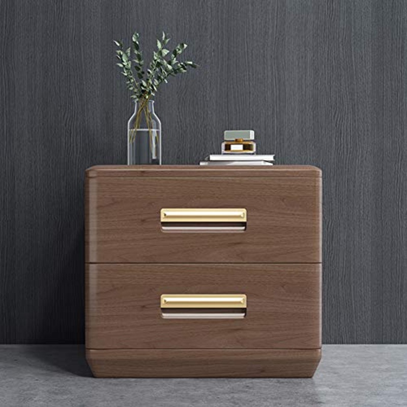 Comodino in Noce, Armadio Da Camera Da Letto in Legno Massello Vintage, Armadio Da Comodino Con 2 Cassetti, Cornice Robusta, Marrone Vintage